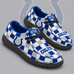 Indianapolis Colts | Premium NFL Bold Buffalo Check Plaid HEYDUDE Casual Loafers With Team Logo And Lightweight Comfort Sole NDN cover
