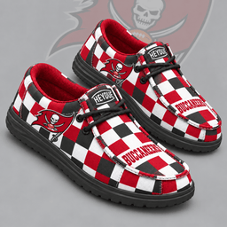 Tampa Bay Buccaneers | Premium NFL Bold Buffalo Check Plaid HEYDUDE Casual Loafers With Team Logo And Lightweight Comfort Sole NDN cover