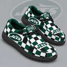 New York Jets | Premium NFL Bold Buffalo Check Plaid HEYDUDE Casual Loafers With Team Logo And Lightweight Comfort Sole NDN cover