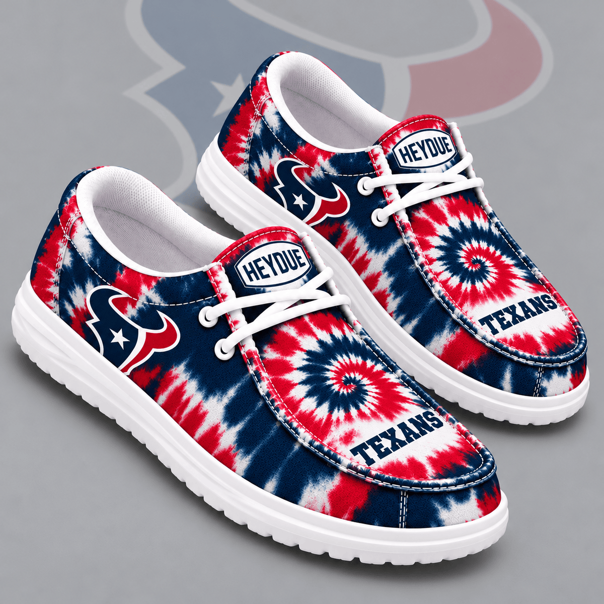 Houston Texans | Premium NFL Spiral Tie Dye Print HEYDUDE Casual Loafers With Team Logo And Lightweight Comfort Sole NDN cover