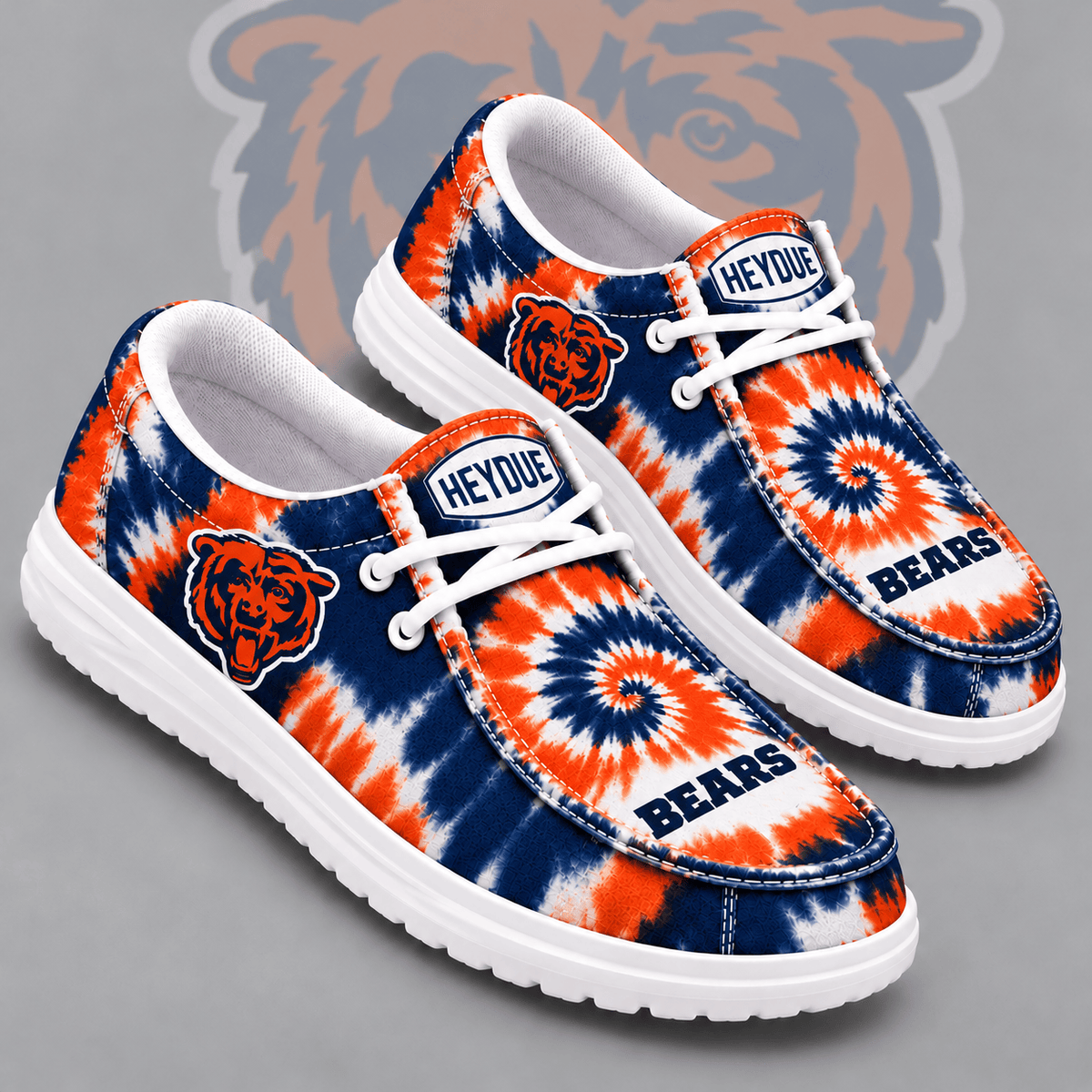 Chicago Bears | Premium NFL Spiral Tie Dye Print HEYDUDE Casual Loafers With Team Logo And Lightweight Comfort Sole NDN cover