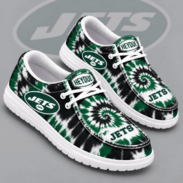 New York Jets | Premium NFL Spiral Tie Dye Print HEYDUDE Casual Loafers With Team Logo And Lightweight Comfort Sole NDN cover
