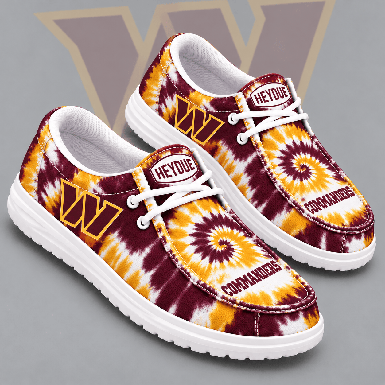 Washington Commanders | Premium NFL Spiral Tie Dye Print HEYDUDE Casual Loafers With Team Logo And Lightweight Comfort Sole NDN cover