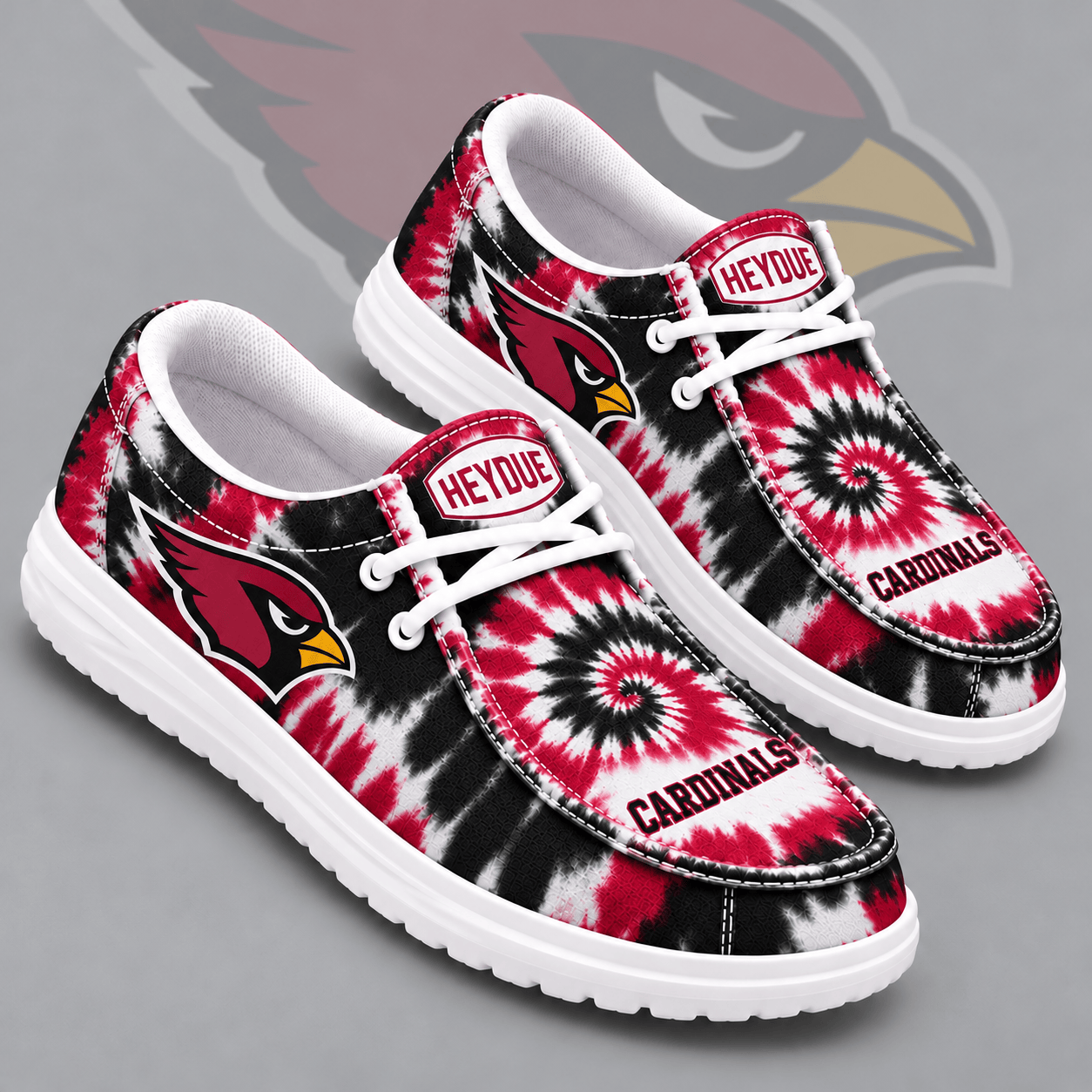 Arizona Cardinals | Premium NFL Spiral Tie Dye Print HEYDUDE Casual Loafers With Team Logo And Lightweight Comfort Sole NDN cover