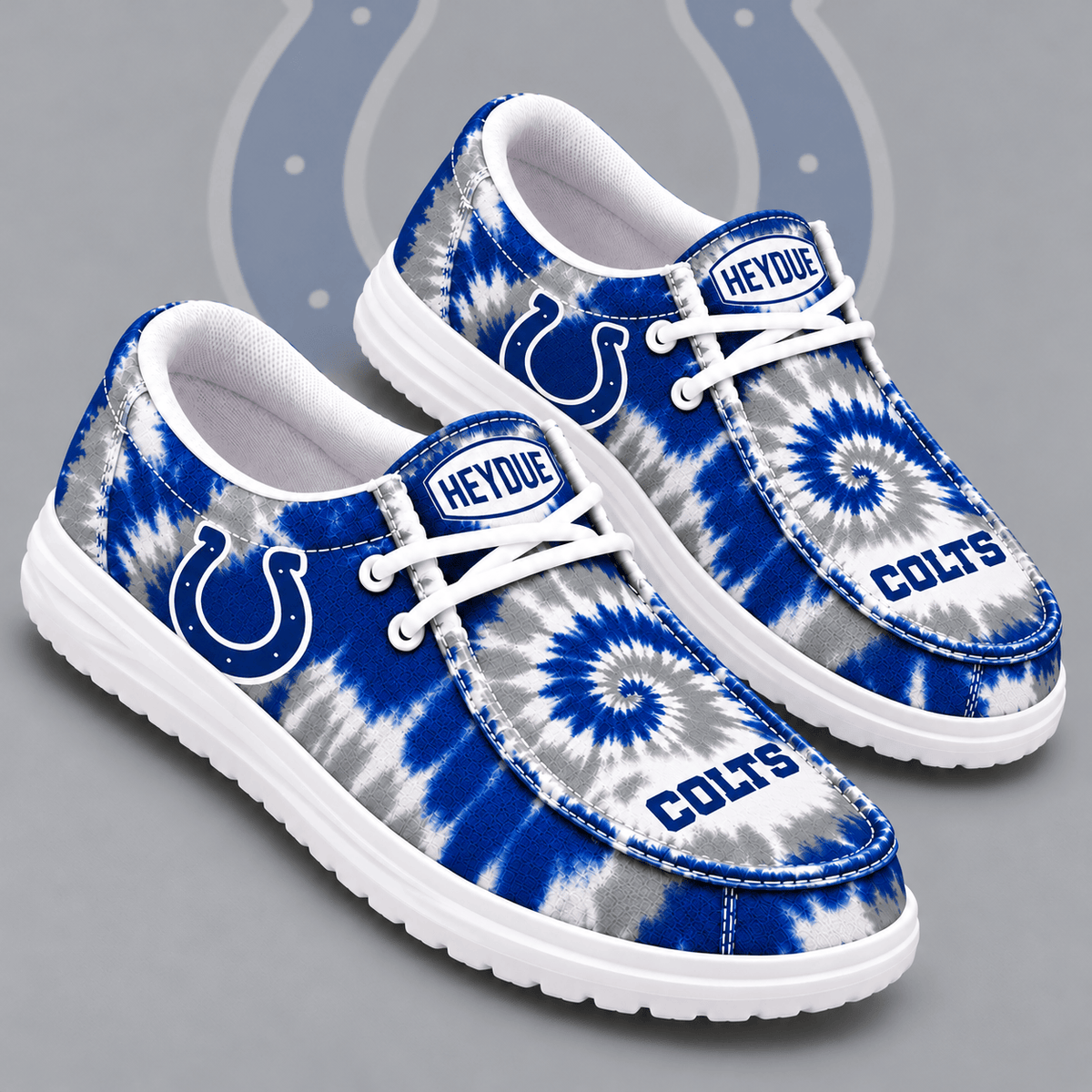 Indianapolis Colts | Premium NFL Spiral Tie Dye Print HEYDUDE Casual Loafers With Team Logo And Lightweight Comfort Sole NDN cover
