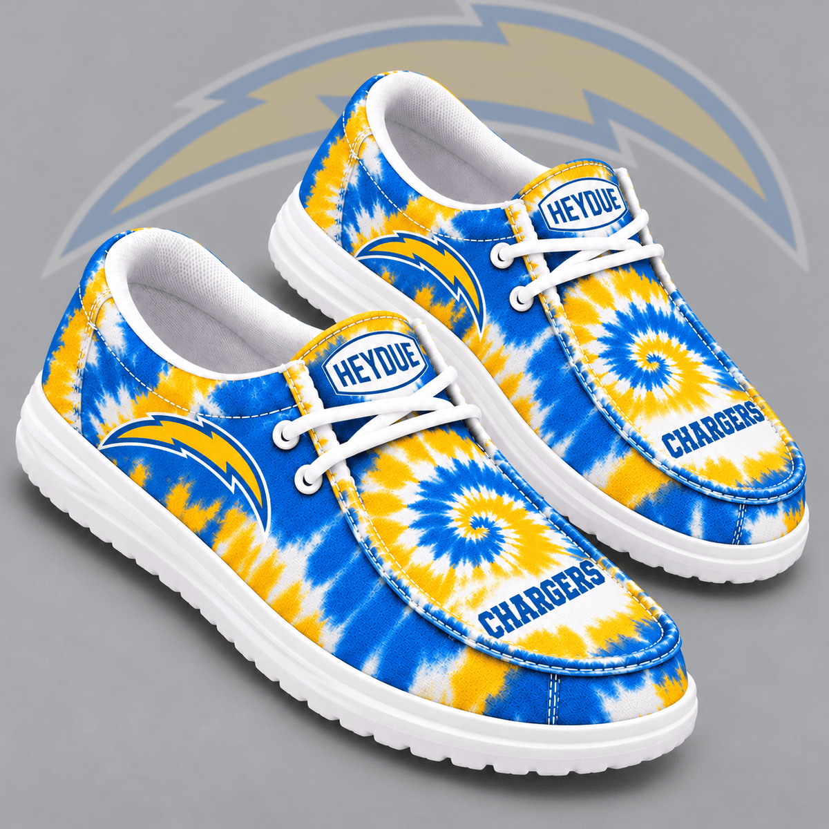 Los Angeles Chargers | Premium NFL Spiral Tie Dye Print HEYDUDE Casual Loafers With Team Logo And Lightweight Comfort Sole NDN cover