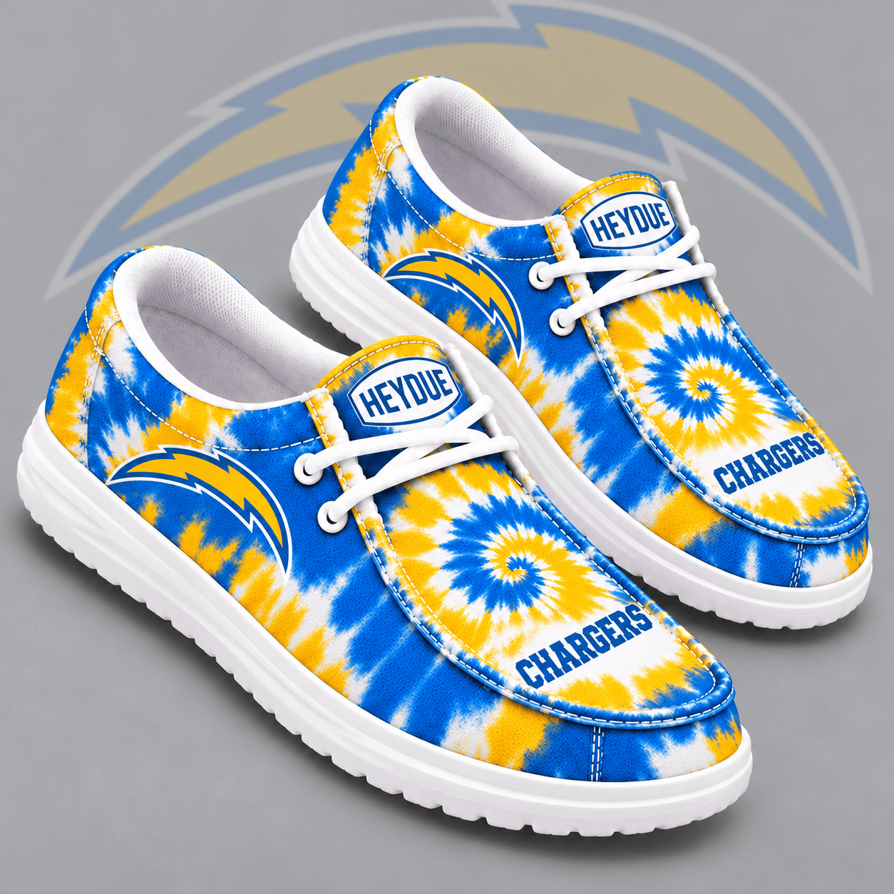 Los Angeles Chargers | Premium NFL Spiral Tie Dye Print HEYDUDE Casual Loafers With Team Logo And Lightweight Comfort Sole NDN cover
