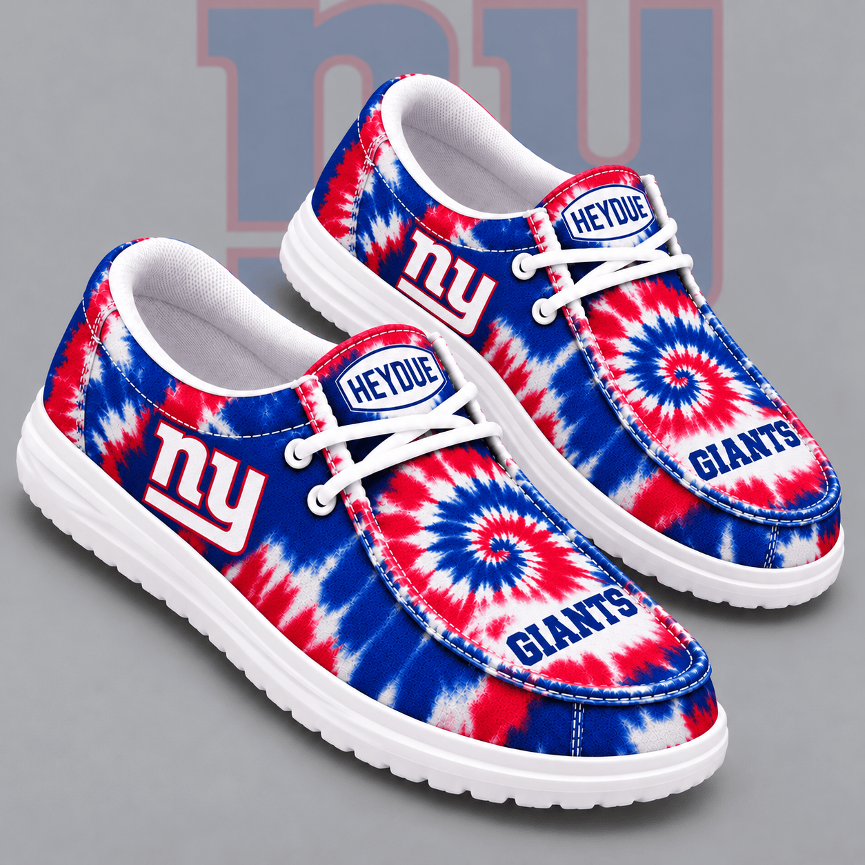 New York Giants | Premium NFL Spiral Tie Dye Print HEYDUDE Casual Loafers With Team Logo And Lightweight Comfort Sole NDN cover