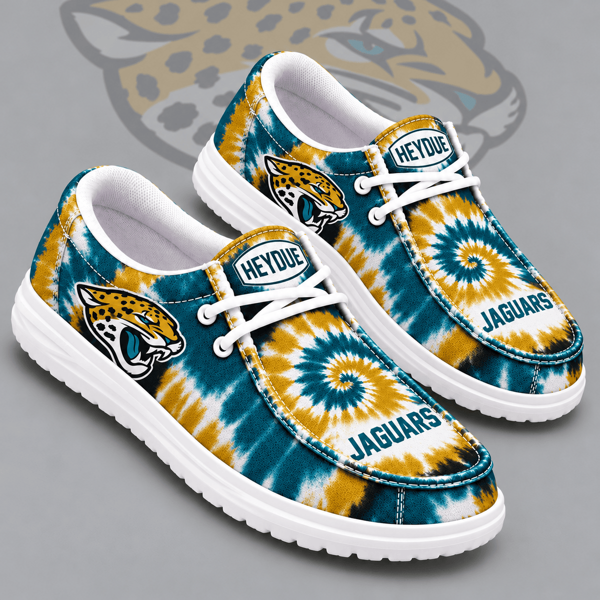 Jacksonville Jaguars | Premium NFL Spiral Tie Dye Print HEYDUDE Casual Loafers With Team Logo And Lightweight Comfort Sole NDN cover