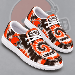 Cleveland Browns | Premium NFL Spiral Tie Dye Print HEYDUDE Casual Loafers With Team Logo And Lightweight Comfort Sole NDN cover