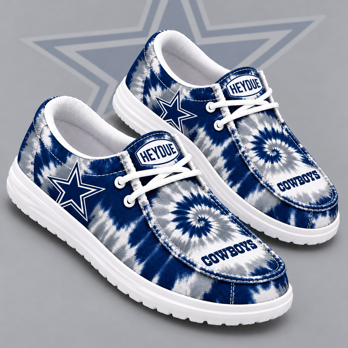Dallas Cowboys | Premium NFL Spiral Tie Dye Print HEYDUDE Casual Loafers With Team Logo And Lightweight Comfort Sole NDN cover