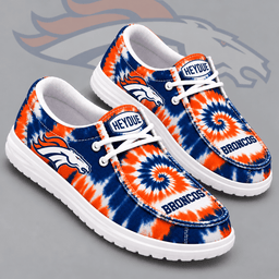 Denver Broncos | Premium NFL Spiral Tie Dye Print HEYDUDE Casual Loafers With Team Logo And Lightweight Comfort Sole NDN cover
