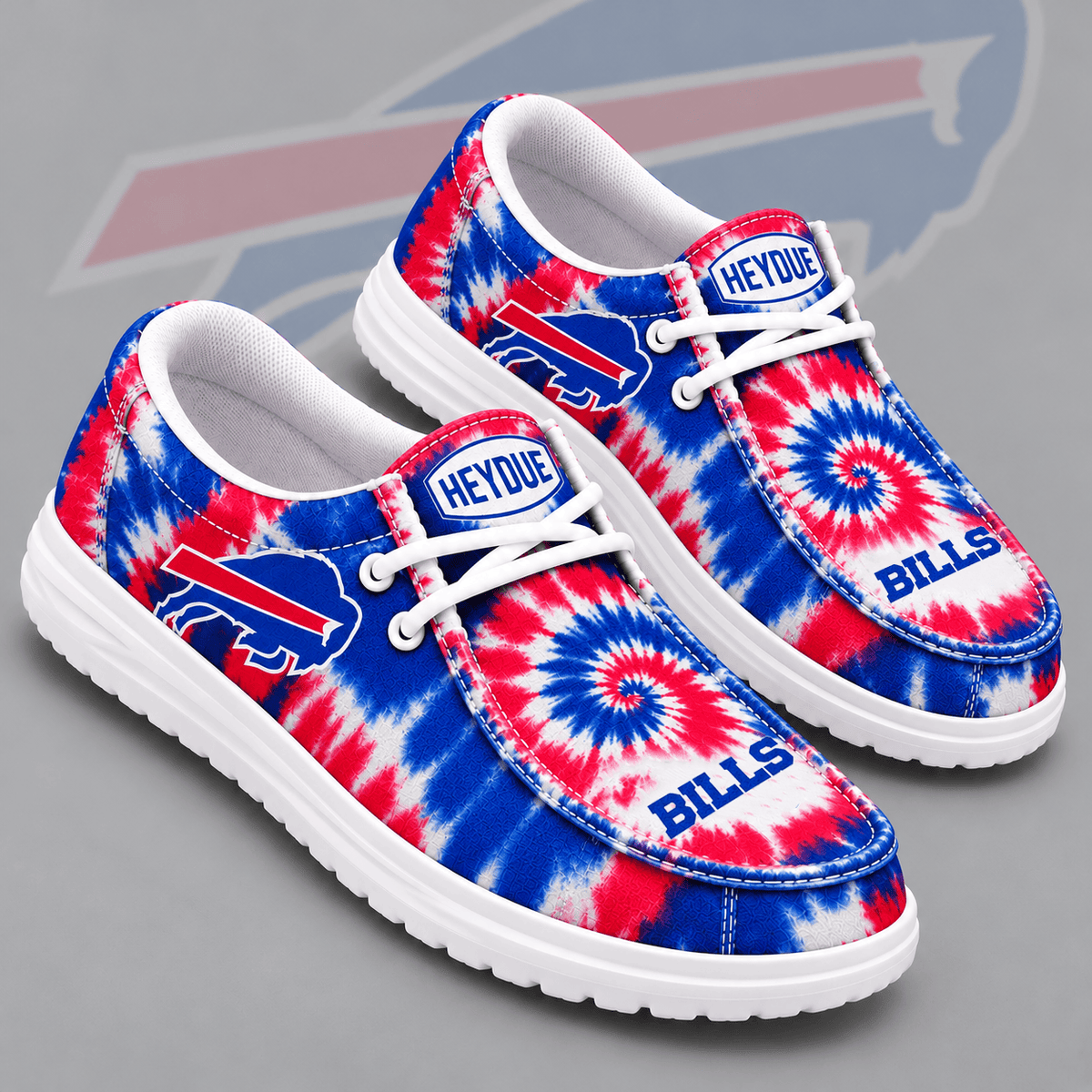 Buffalo Bills | Premium NFL Spiral Tie Dye Print HEYDUDE Casual Loafers With Team Logo And Lightweight Comfort Sole NDN cover