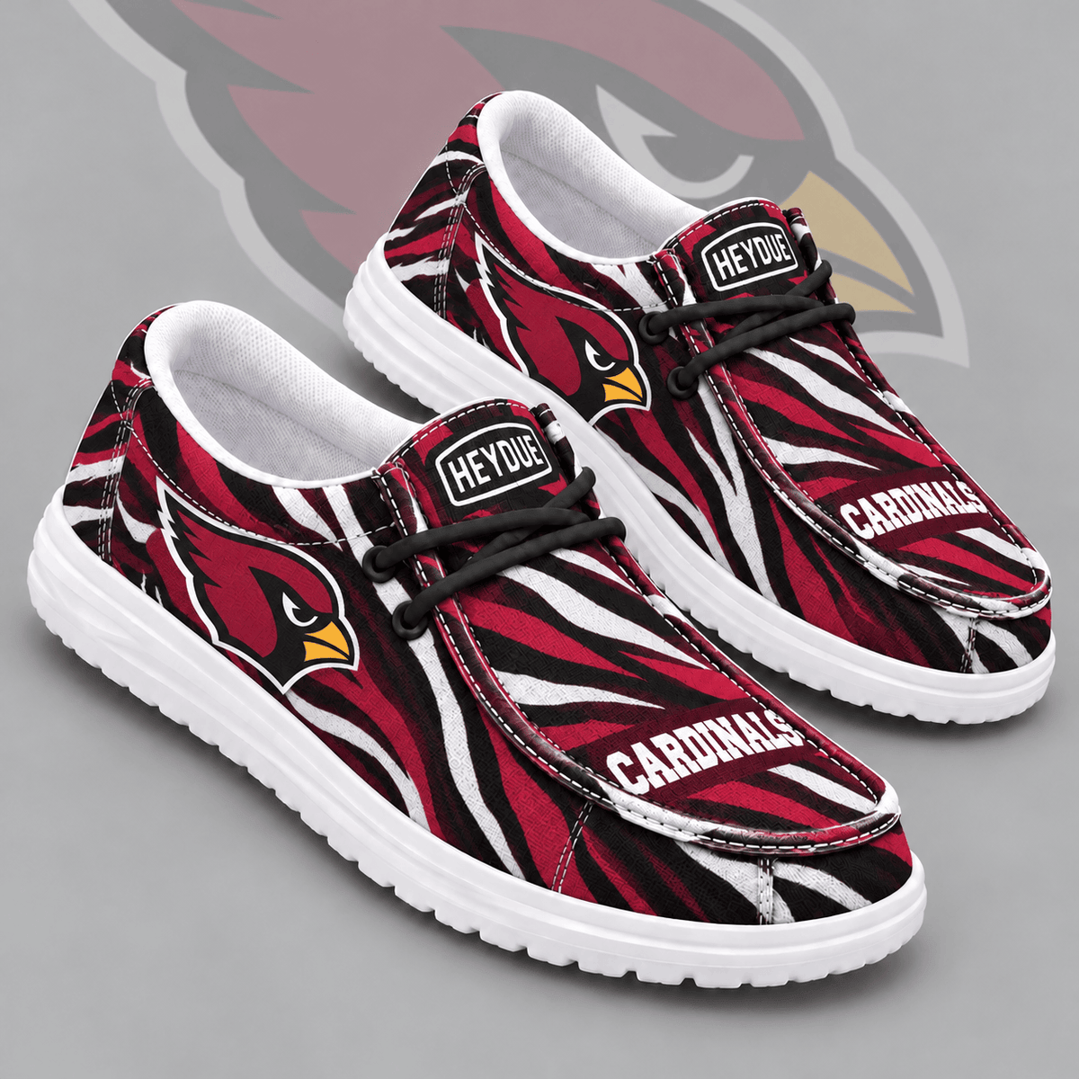 Arizona Cardinals | Premium NFL Wild Zebra Stripe Print HEYDUDE Casual Loafers With Team Logo And Lightweight Comfort Sole NDN cover