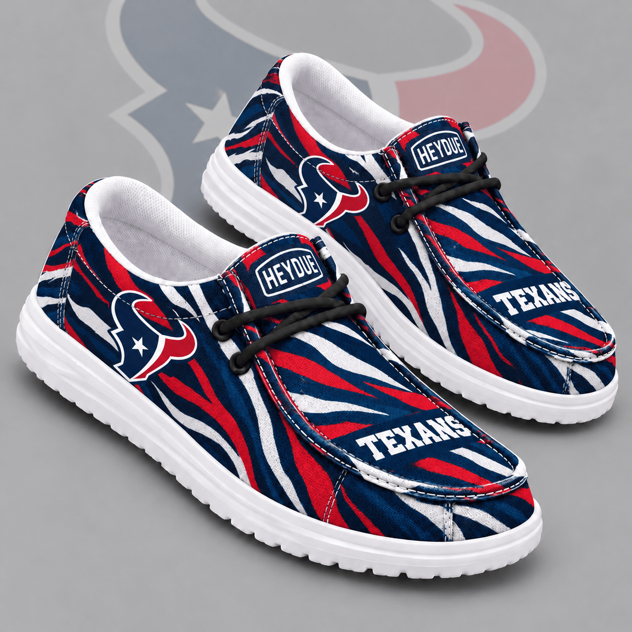 Houston Texans | Premium NFL Wild Zebra Stripe Print HEYDUDE Casual Loafers With Team Logo And Lightweight Comfort Sole NDN cover