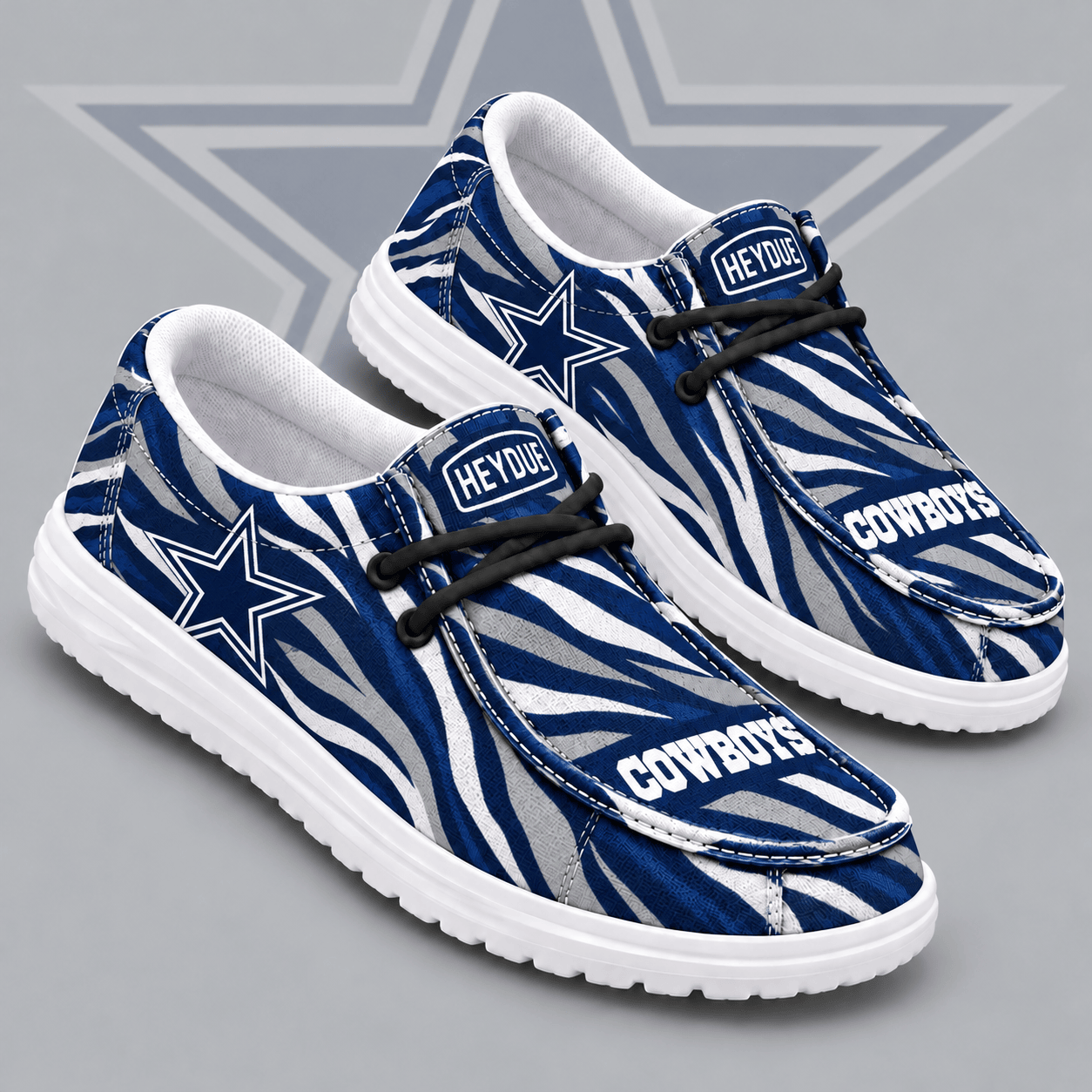 Dallas Cowboys | Premium NFL Wild Zebra Stripe Print HEYDUDE Casual Loafers With Team Logo And Lightweight Comfort Sole NDN cover