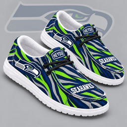 Seattle Seahawks | Premium NFL Wild Zebra Stripe Print HEYDUDE Casual Loafers With Team Logo And Lightweight Comfort Sole NDN cover