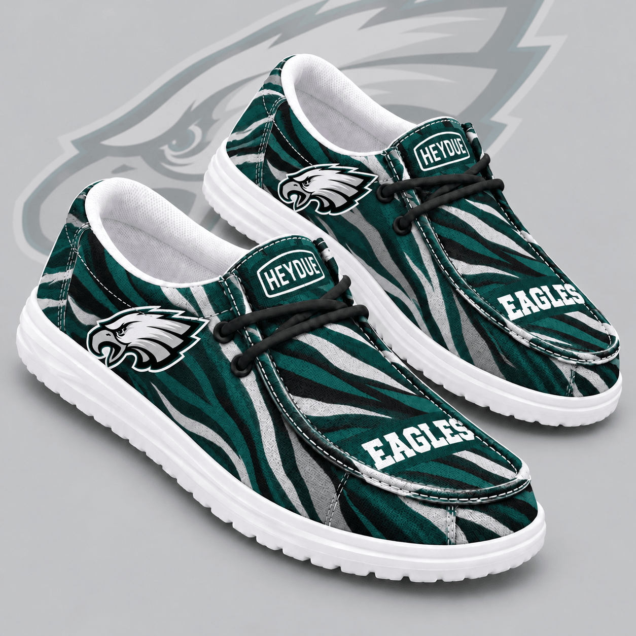 Philadelphia Eagles | Premium NFL Wild Zebra Stripe Print HEYDUDE Casual Loafers With Team Logo And Lightweight Comfort Sole NDN cover