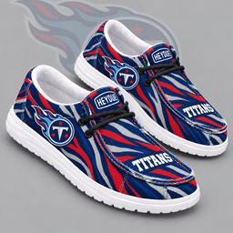 Tennessee Titans | Premium NFL Wild Zebra Stripe Print HEYDUDE Casual Loafers With Team Logo And Lightweight Comfort Sole NDN cover