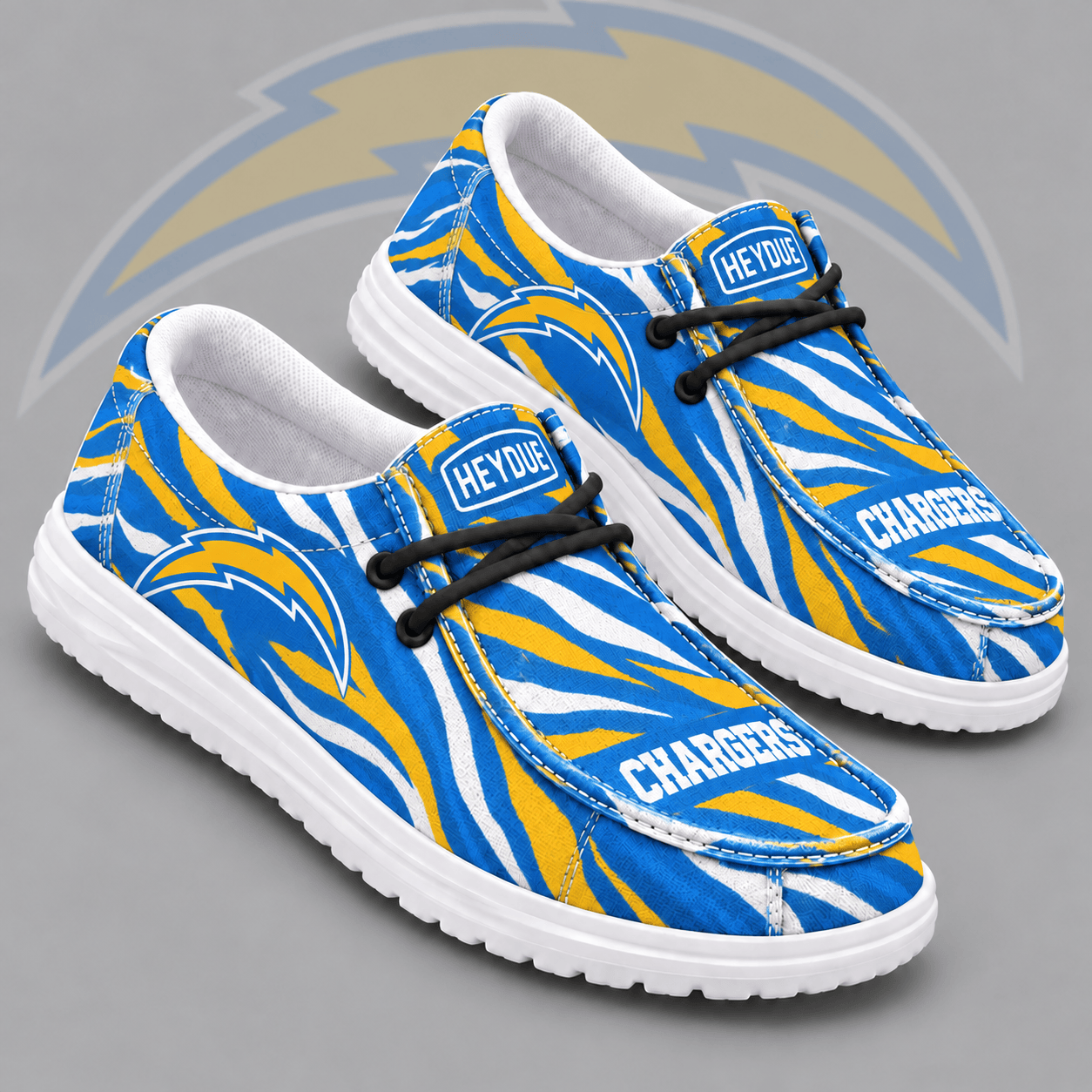 Los Angeles Chargers | Premium NFL Wild Zebra Stripe Print HEYDUDE Casual Loafers With Team Logo And Lightweight Comfort Sole NDN cover