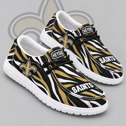New Orleans Saints | Premium NFL Wild Zebra Stripe Print HEYDUDE Casual Loafers With Team Logo And Lightweight Comfort Sole NDN cover