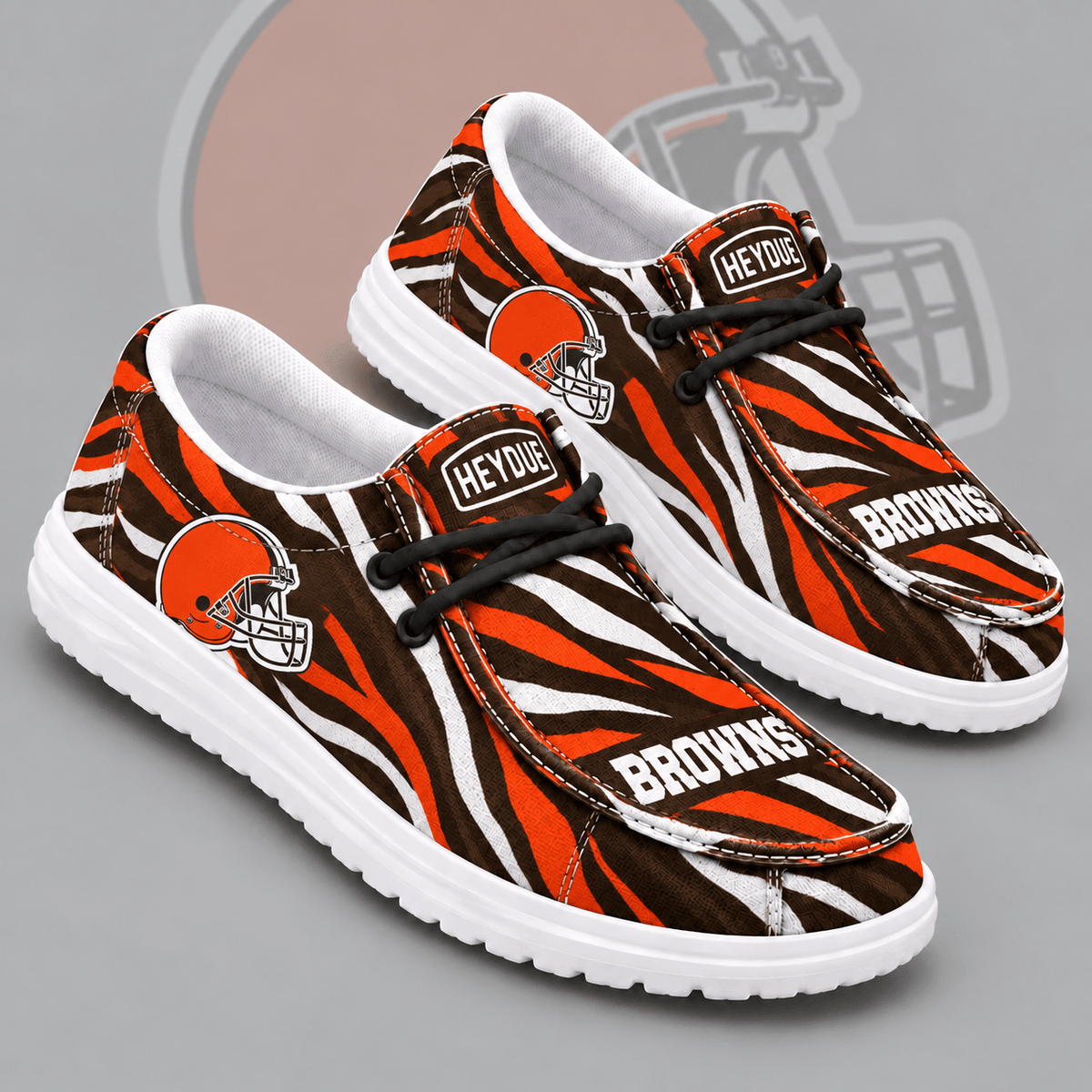 Cleveland Browns | Premium NFL Wild Zebra Stripe Print HEYDUDE Casual Loafers With Team Logo And Lightweight Comfort Sole NDN cover