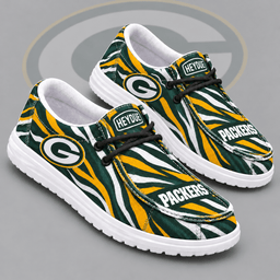 Green Bay Packers | Premium NFL Wild Zebra Stripe Print HEYDUDE Casual Loafers With Team Logo And Lightweight Comfort Sole NDN cover