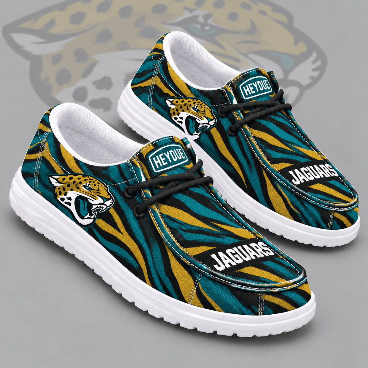 Jacksonville Jaguars | Premium NFL Wild Zebra Stripe Print HEYDUDE Casual Loafers With Team Logo And Lightweight Comfort Sole NDN cover