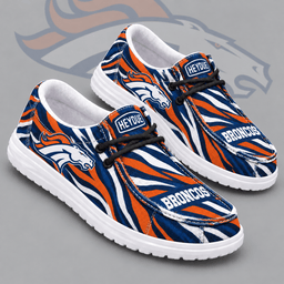 Denver Broncos | Premium NFL Wild Zebra Stripe Print HEYDUDE Casual Loafers With Team Logo And Lightweight Comfort Sole NDN cover