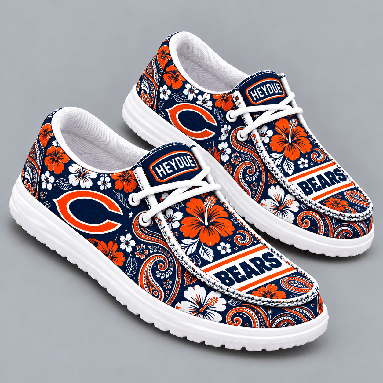 Chicago Bears | Premium NFL Vintage Paisley Floral Bandana Print HEYDUDE Casual Loafers With Team Logo And Lightweight Comfort Sole NDN cover