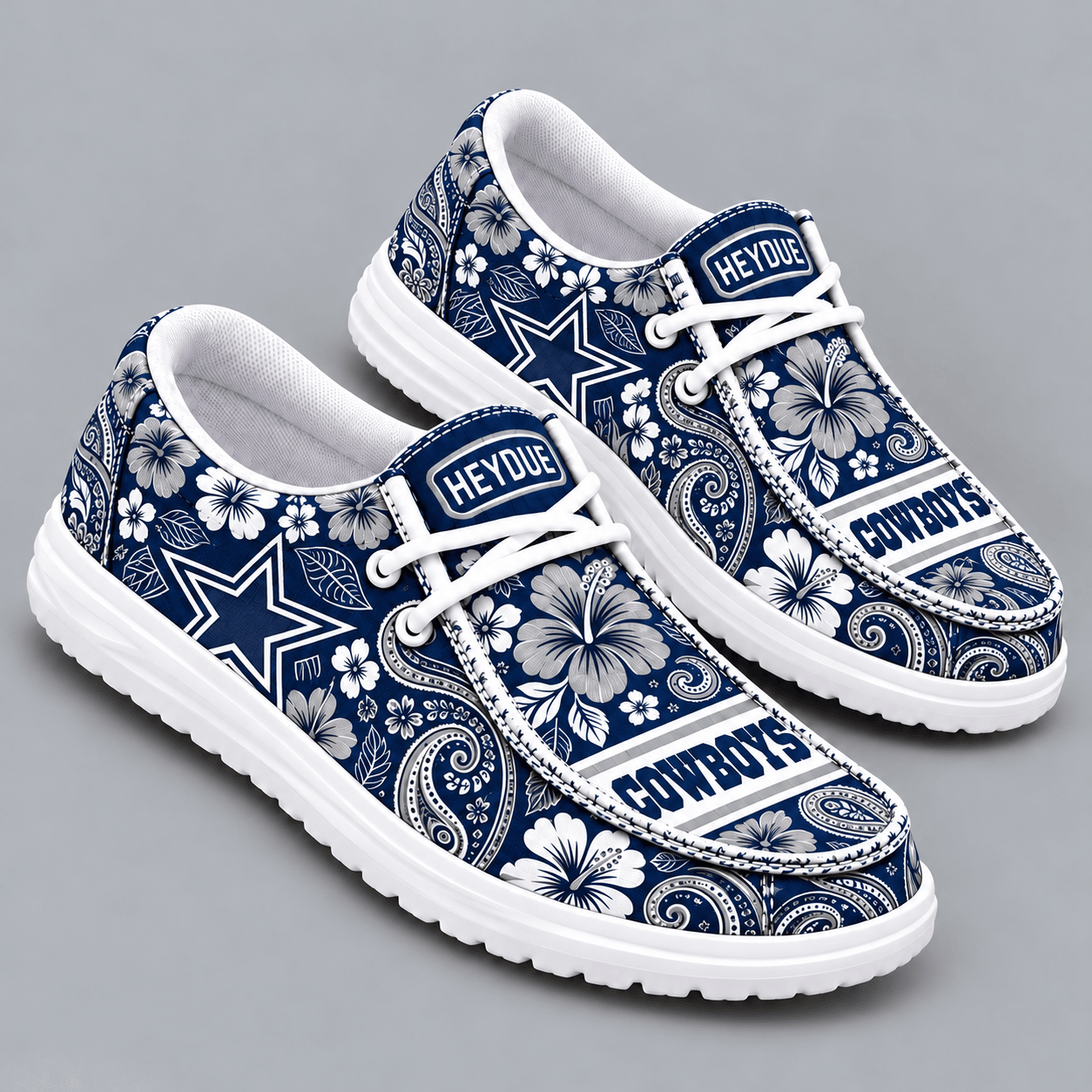 Dallas Cowboys | Premium NFL Vintage Paisley Floral Bandana Print HEYDUDE Casual Loafers With Team Logo And Lightweight Comfort Sole NDN cover