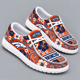 Denver Broncos | Premium NFL Vintage Paisley Floral Bandana Print HEYDUDE Casual Loafers With Team Logo And Lightweight Comfort Sole NDN cover