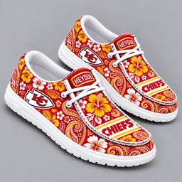 Kansas City Chiefs | Premium NFL Vintage Paisley Floral Bandana Print HEYDUDE Casual Loafers With Team Logo And Lightweight Comfort Sole NDN cover