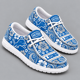 Detroit Lions | Premium NFL Vintage Paisley Floral Bandana Print HEYDUDE Casual Loafers With Team Logo And Lightweight Comfort Sole NDN cover