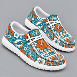 Miami Dolphins | Premium NFL Vintage Paisley Floral Bandana Print HEYDUDE Casual Loafers With Team Logo And Lightweight Comfort Sole NDN cover