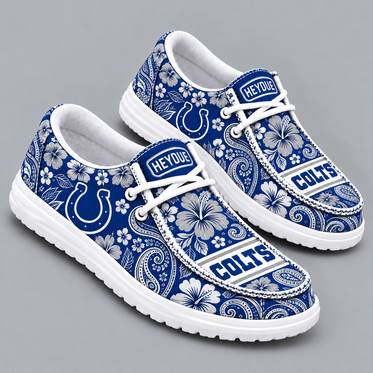 Indianapolis Colts | Premium NFL Vintage Paisley Floral Bandana Print HEYDUDE Casual Loafers With Team Logo And Lightweight Comfort Sole NDN cover