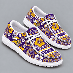 Minnesota Vikings | Premium NFL Vintage Paisley Floral Bandana Print HEYDUDE Casual Loafers With Team Logo And Lightweight Comfort Sole NDN cover