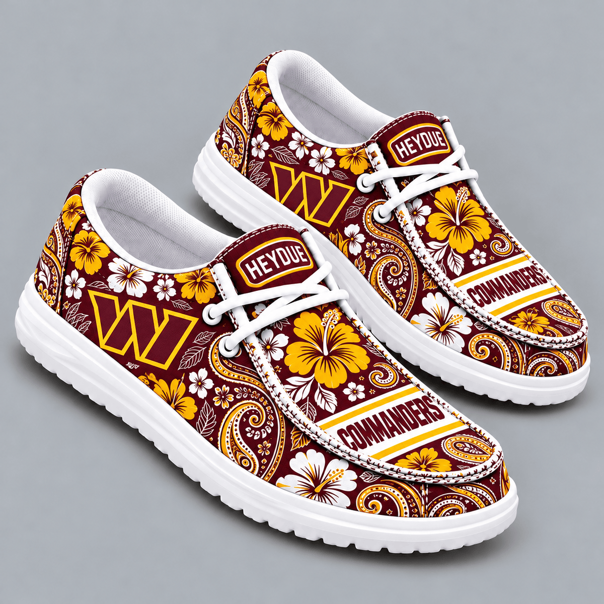 Washington Commanders | Premium NFL Vintage Paisley Floral Bandana Print HEYDUDE Casual Loafers With Team Logo And Lightweight Comfort Sole NDN cover