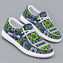 Seattle Seahawks | Premium NFL Vintage Paisley Floral Bandana Print HEYDUDE Casual Loafers With Team Logo And Lightweight Comfort Sole NDN cover