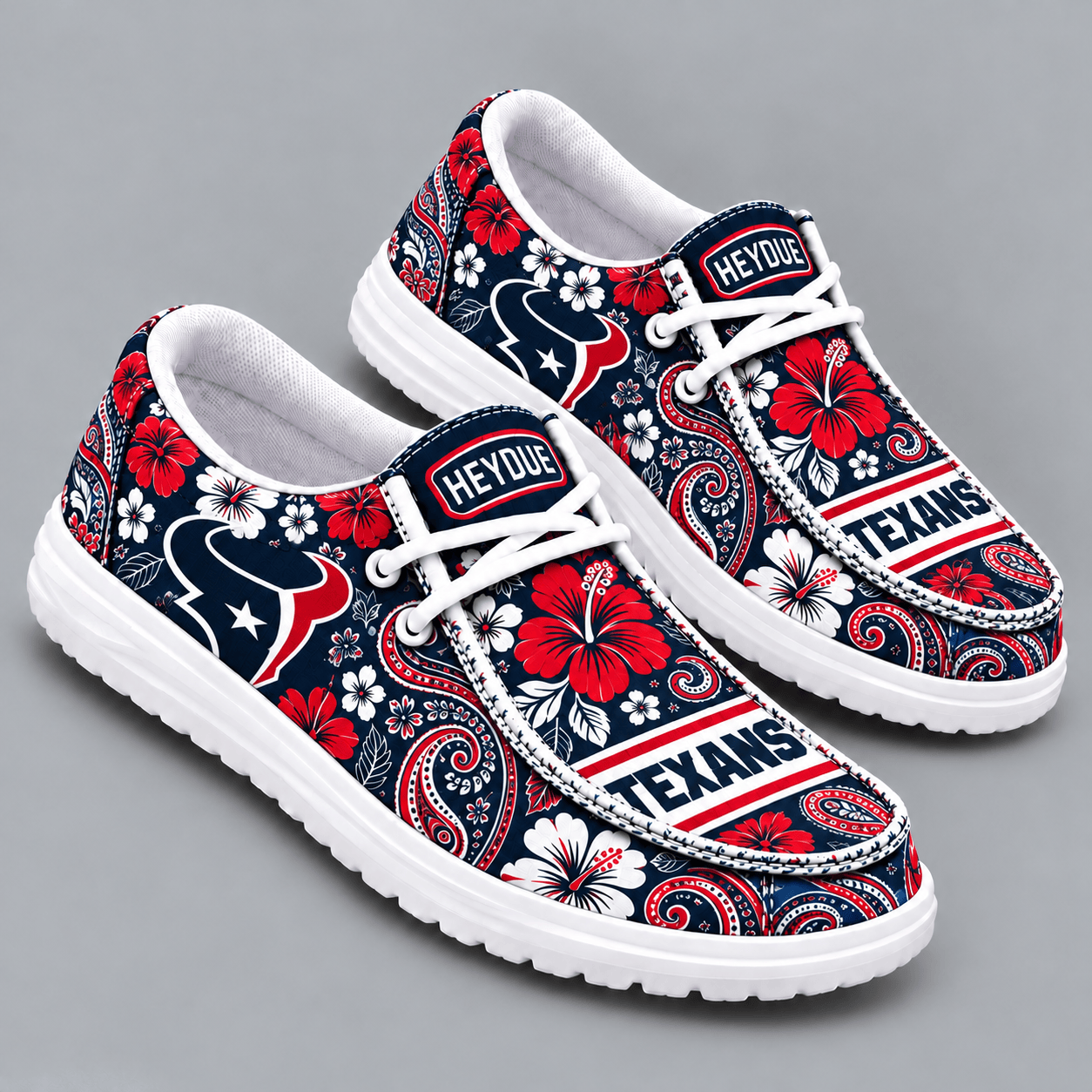 Houston Texans | Premium NFL Vintage Paisley Floral Bandana Print HEYDUDE Casual Loafers With Team Logo And Lightweight Comfort Sole NDN cover