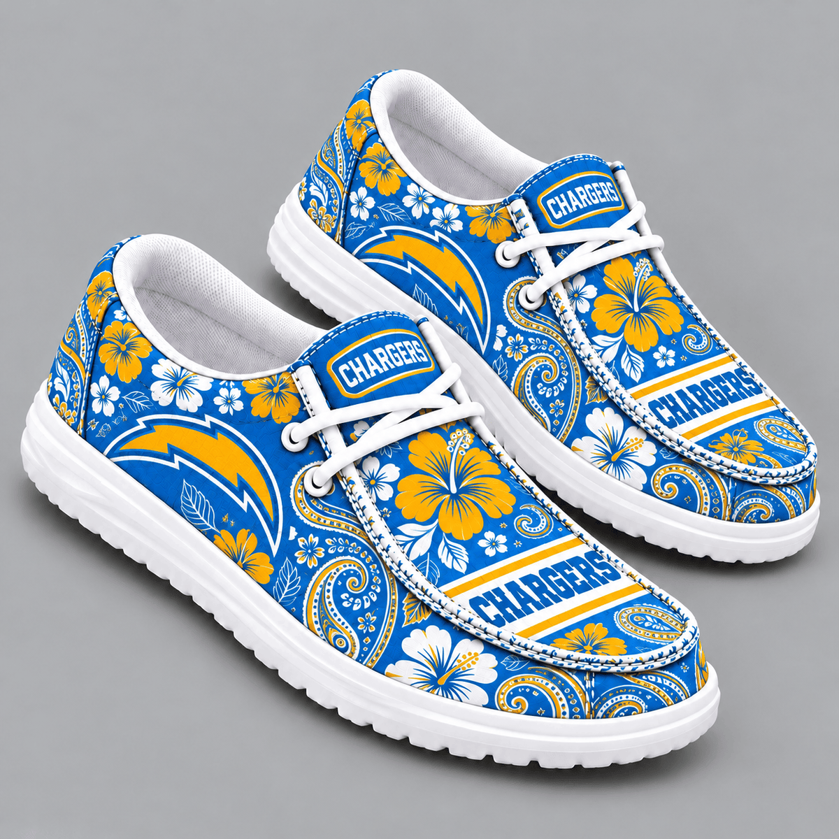 Los Angeles Chargers | Premium NFL Vintage Paisley Floral Bandana Print HEYDUDE Casual Loafers With Team Logo And Lightweight Comfort Sole NDN cover