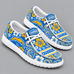Los Angeles Chargers | Premium NFL Vintage Paisley Floral Bandana Print HEYDUDE Casual Loafers With Team Logo And Lightweight Comfort Sole NDN cover