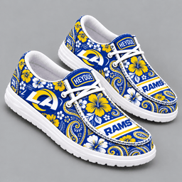 Los Angeles Rams | Premium NFL Vintage Paisley Floral Bandana Print HEYDUDE Casual Loafers With Team Logo And Lightweight Comfort Sole NDN cover