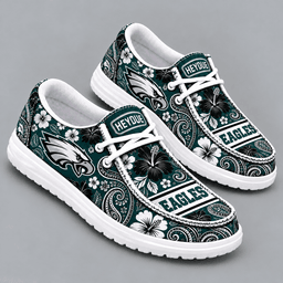 Philadelphia Eagles | Premium NFL Vintage Paisley Floral Bandana Print HEYDUDE Casual Loafers With Team Logo And Lightweight Comfort Sole NDN cover