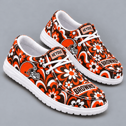 Cleveland Browns | Premium NFL Retro Groovy Floral Swirl Print HEYDUDE Casual Loafers With Team Logo And Lightweight Comfort Sole NDN cover