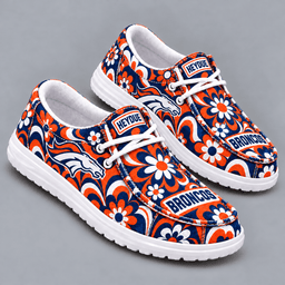 Denver Broncos | Premium NFL Retro Groovy Floral Swirl Print HEYDUDE Casual Loafers With Team Logo And Lightweight Comfort Sole NDN cover