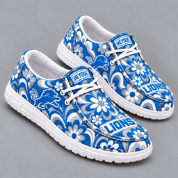 Detroit Lions | Premium NFL Retro Groovy Floral Swirl Print HEYDUDE Casual Loafers With Team Logo And Lightweight Comfort Sole NDN cover