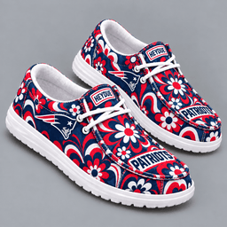 New England Patriots | Premium NFL Retro Groovy Floral Swirl Print HEYDUDE Casual Loafers With Team Logo And Lightweight Comfort Sole NDN cover