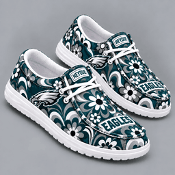 Philadelphia Eagles | Premium NFL Retro Groovy Floral Swirl Print HEYDUDE Casual Loafers With Team Logo And Lightweight Comfort Sole NDN cover