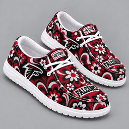 Atlanta Falcons | Premium NFL Retro Groovy Floral Swirl Print HEYDUDE Casual Loafers With Team Logo And Lightweight Comfort Sole NDN cover